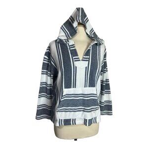 Billabong Baja Sands Hoodie XS Oversized Pullover Boho Beach Pocket Blue Stripe